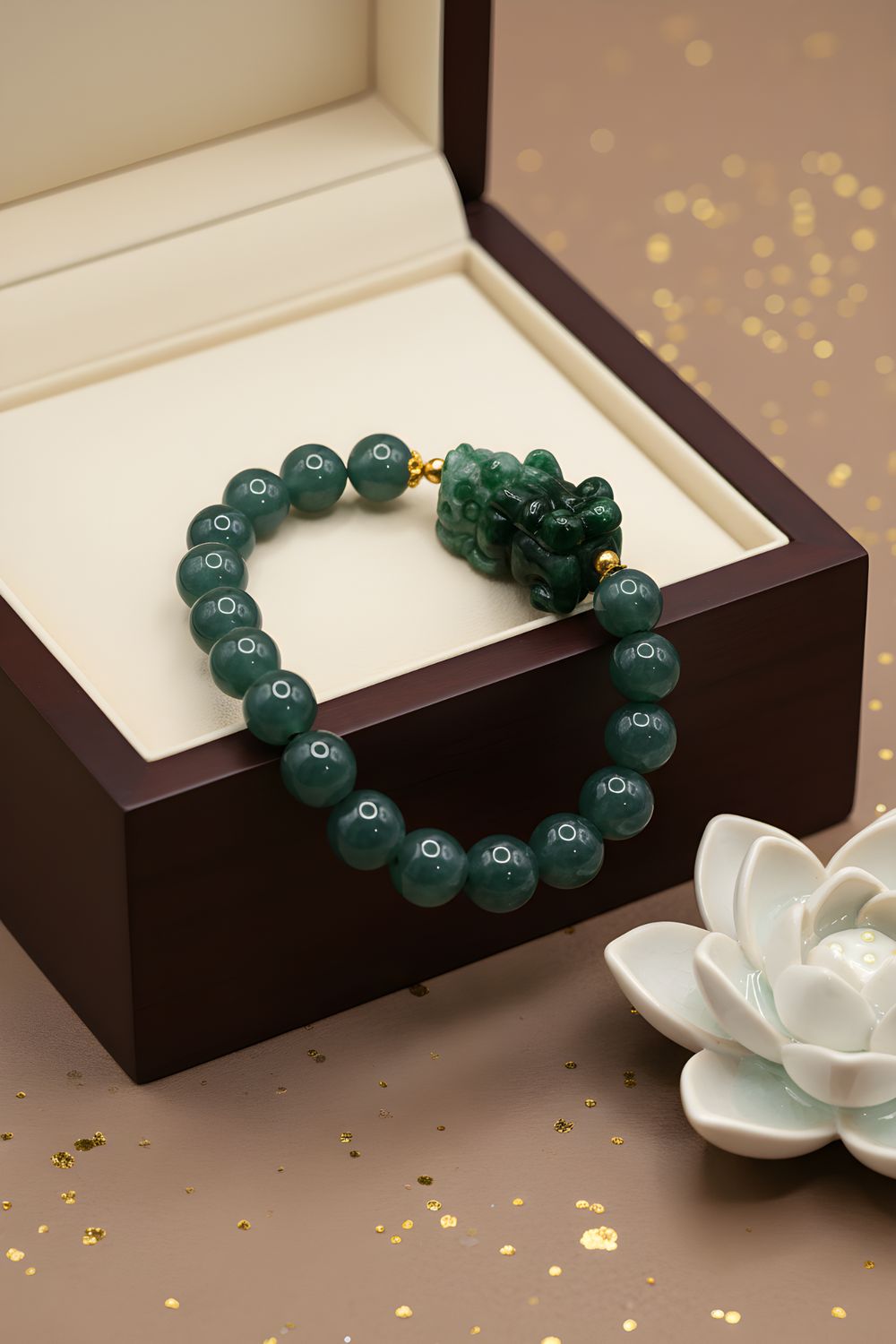 Natural Blue Water Jade with Dragon Pixiu - 18K