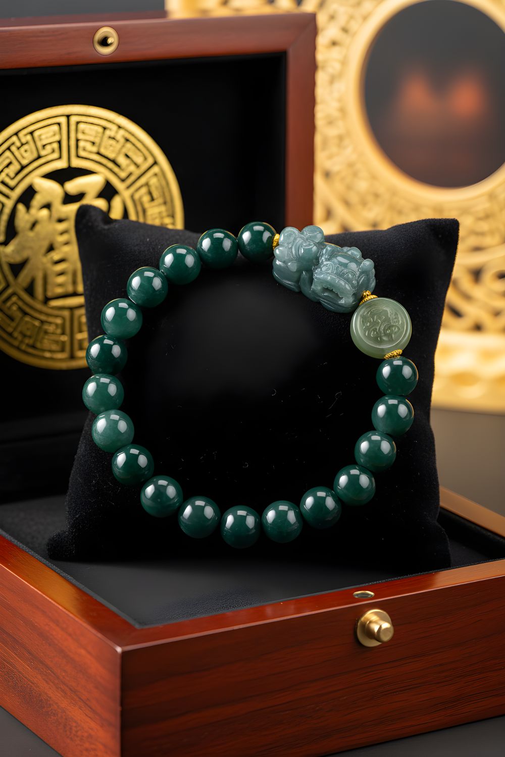 Natural Blue Water Ice Jade with Dragon Pixiu - 18K
