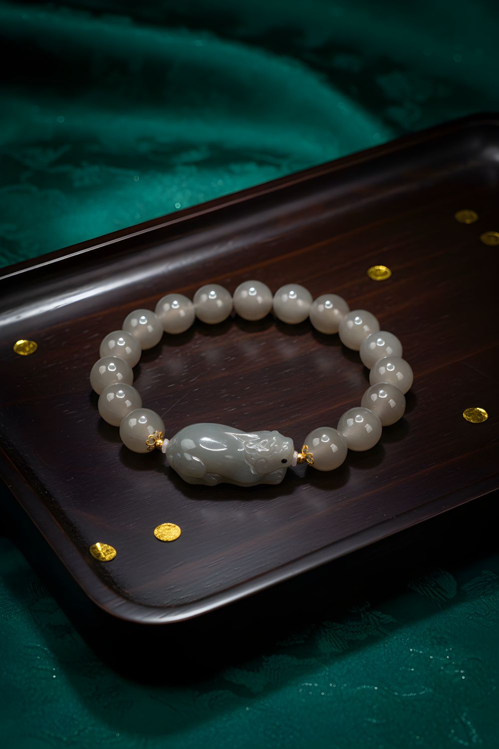 Natural Purple Jade with Pixiu - 18K