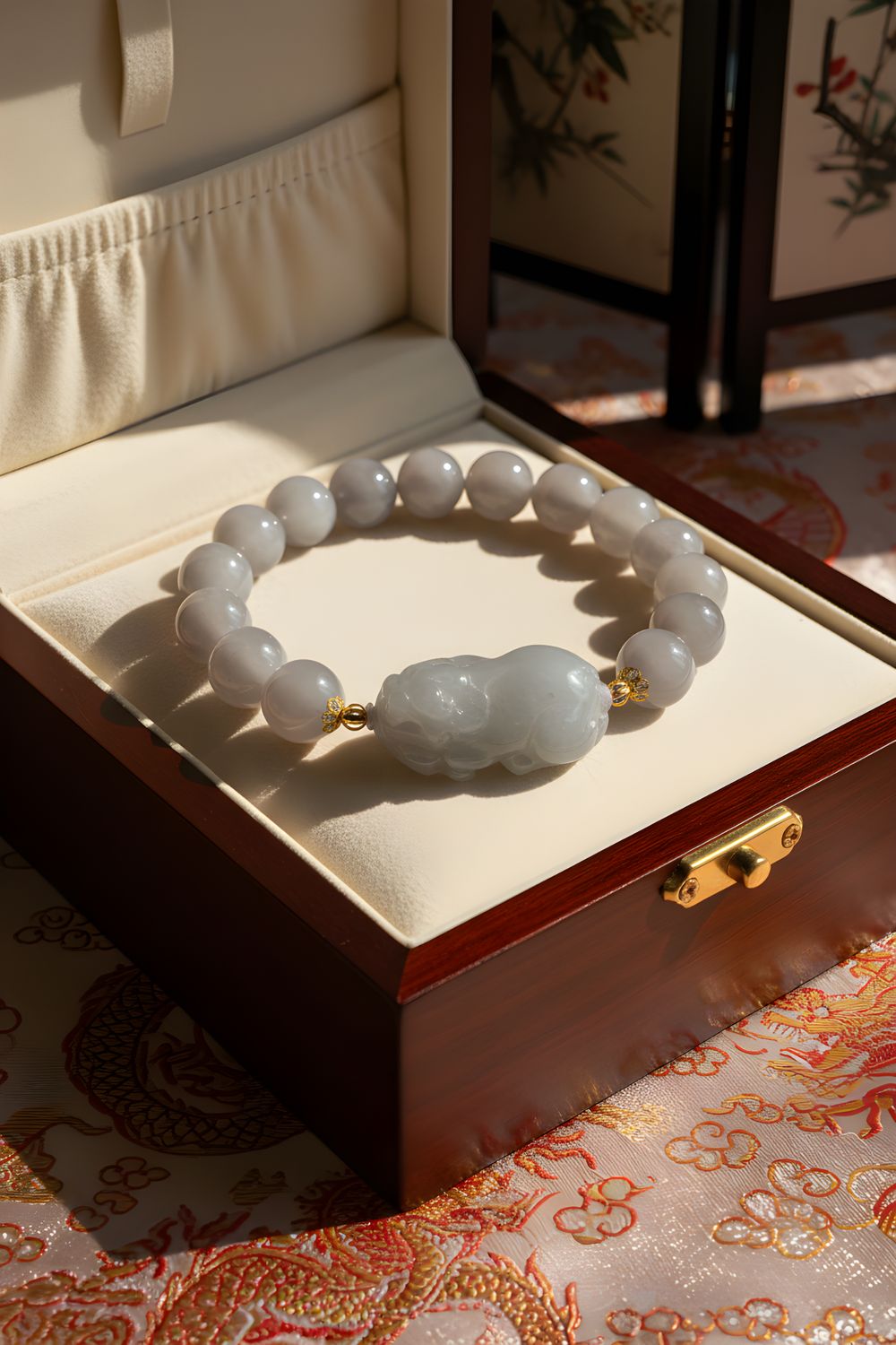 Natural Purple Jade with Pixiu 18K