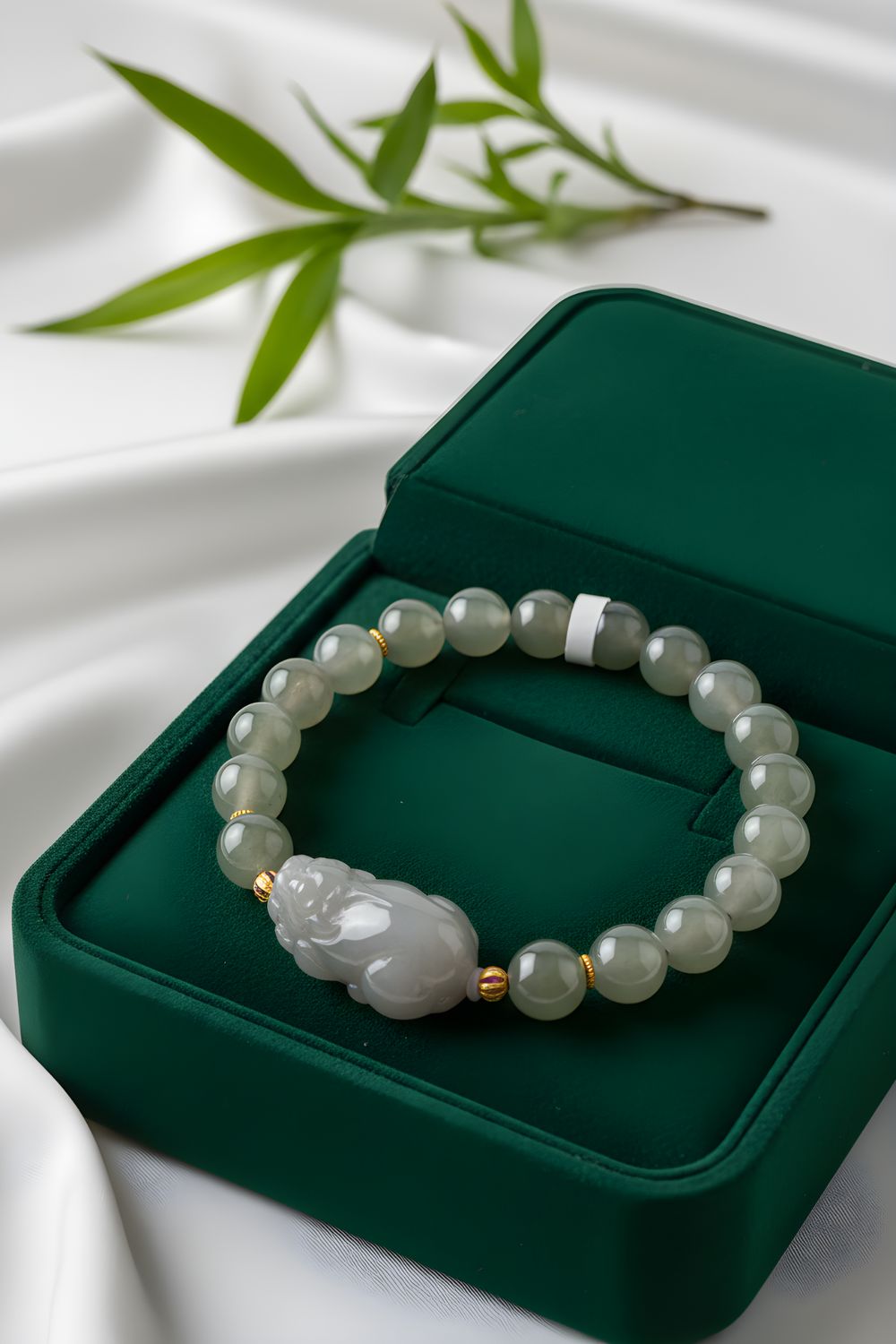 Natural Purple Jade with Pixiu - 18K