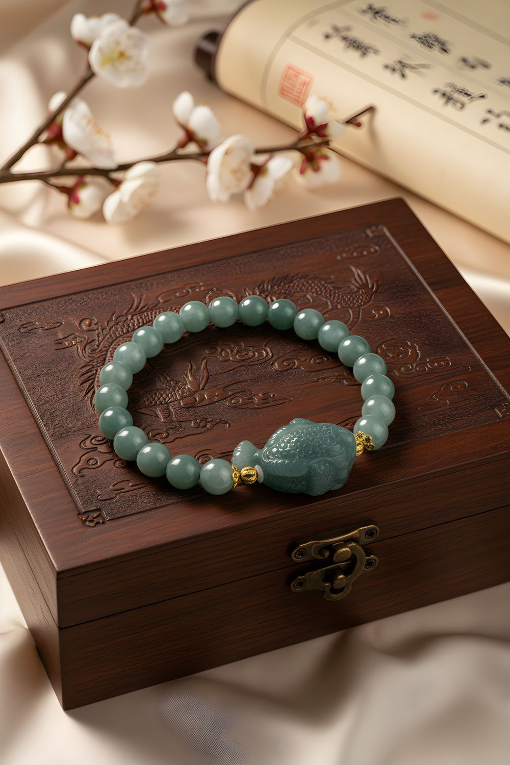 Natural Blue Water Jade with Dragon 18K