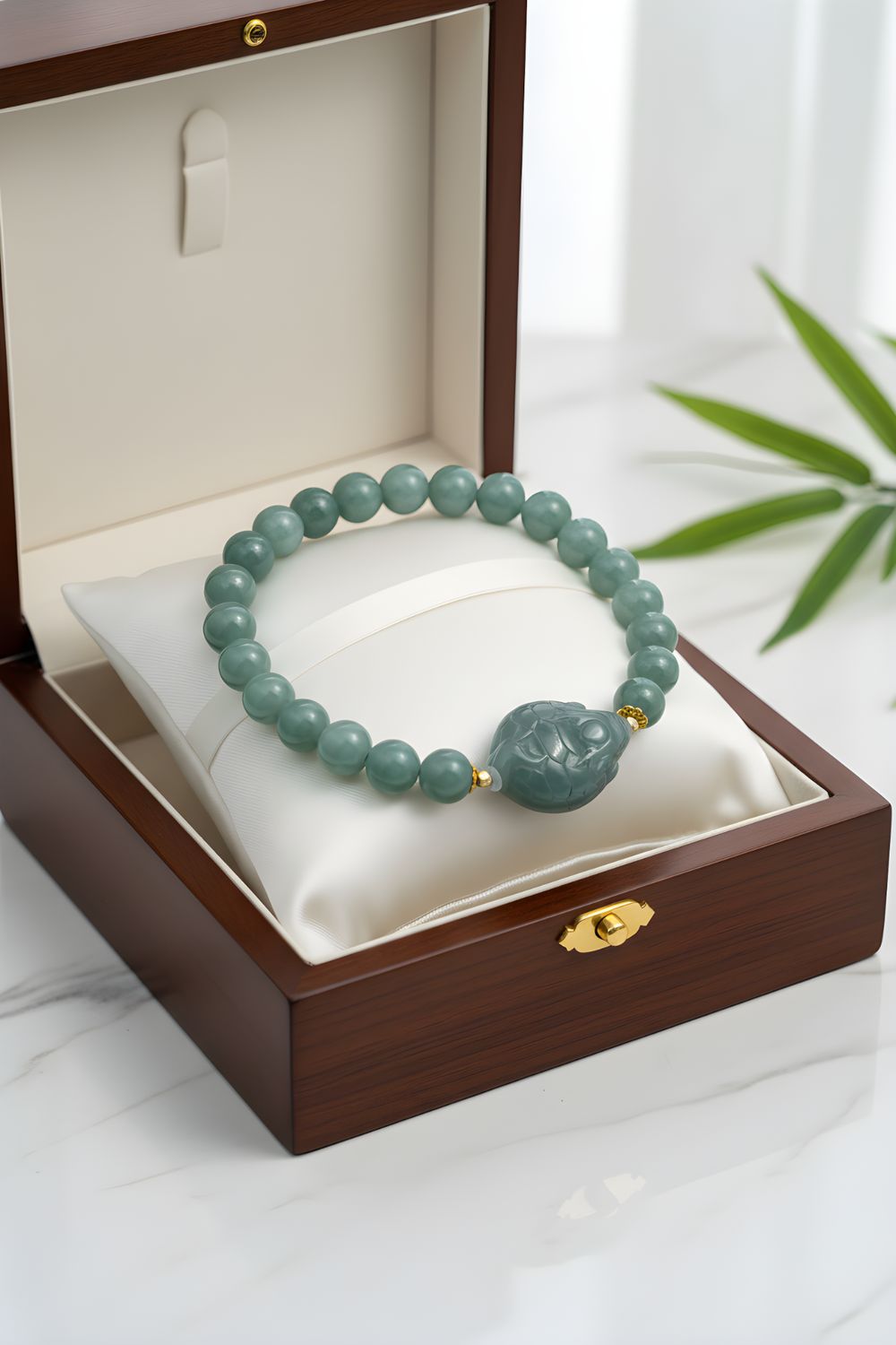 Natural Blue Water Jade with Dragon 18K