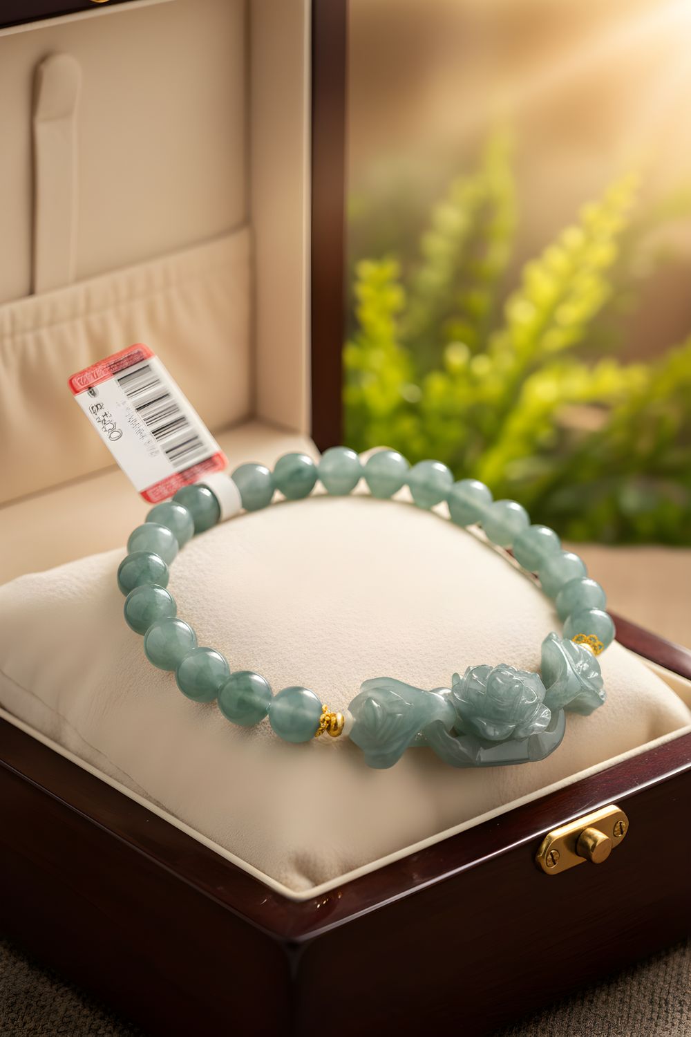 Natural Icy Blue Water Jade with Rose - 18K