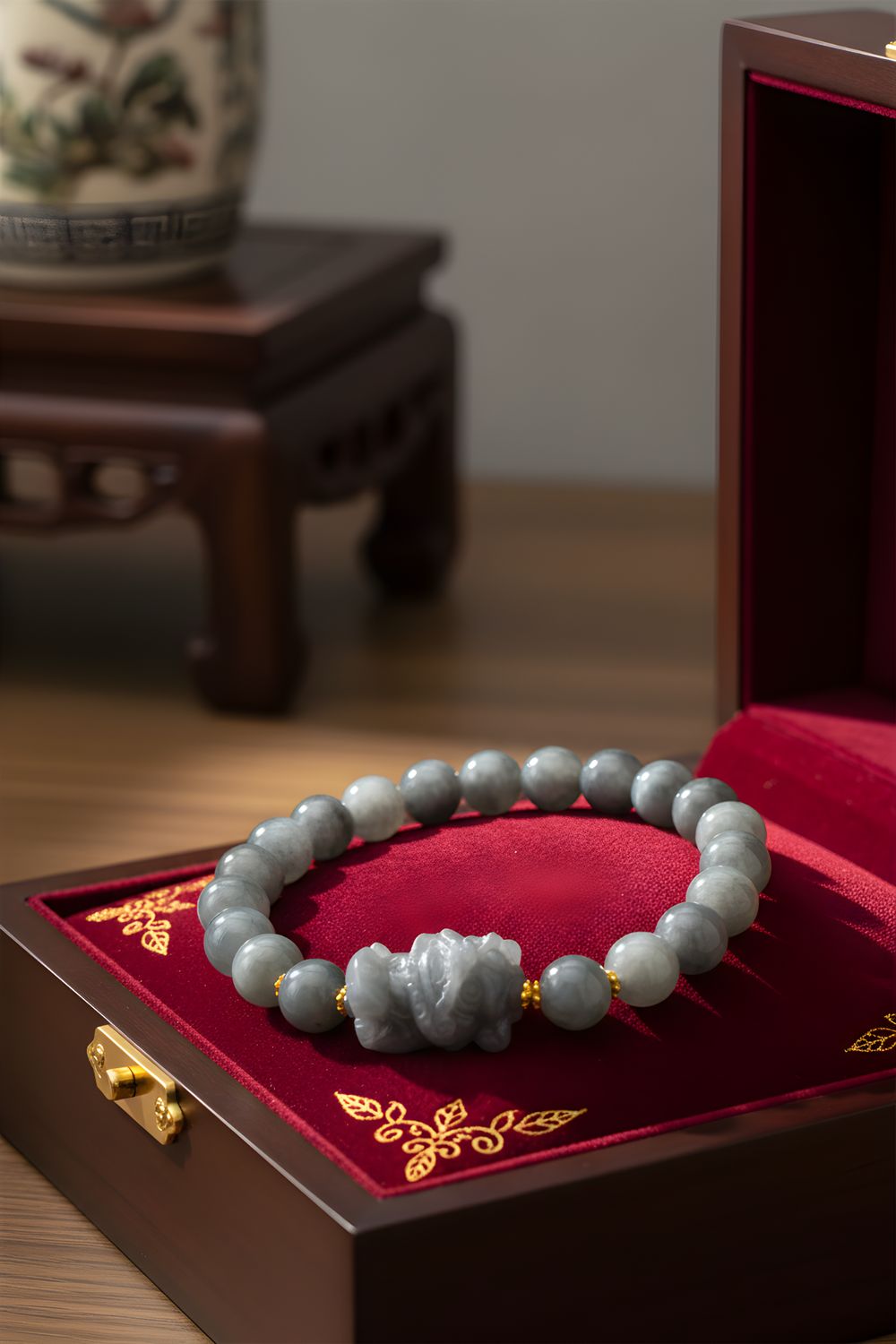Natural Wuji Jade with Chinese Lion - 18k