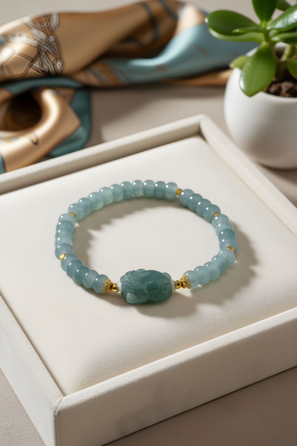 Natural Blue Water with Pixiu 18K