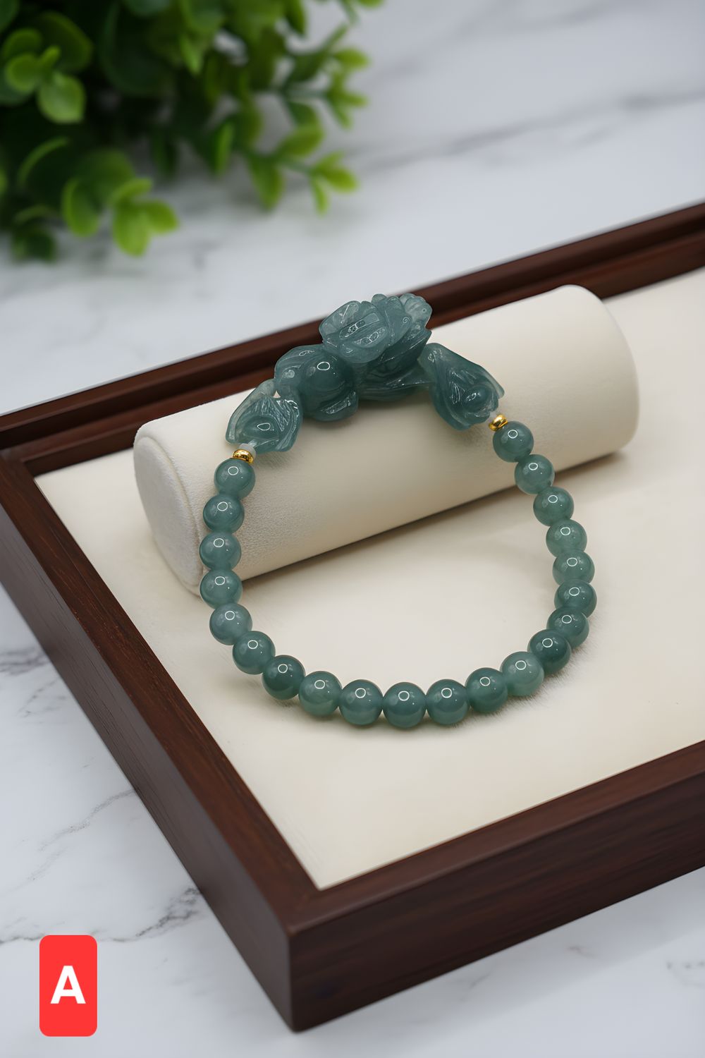 Natural Icy Blue Water Jade with Pixiu - 18K
