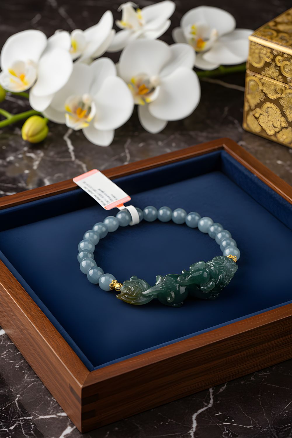 Natural Blue Water Ice Jade with Pixiu 18K