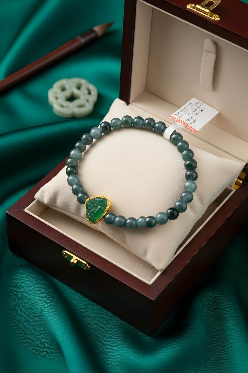 Natural Blue Water Jade with Buddha - 18k