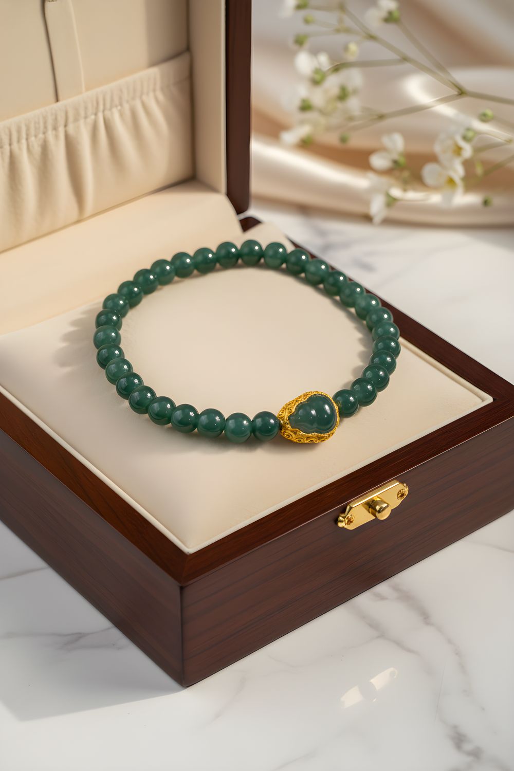 Natural Blue Water Jade with Wu Lu - 18k