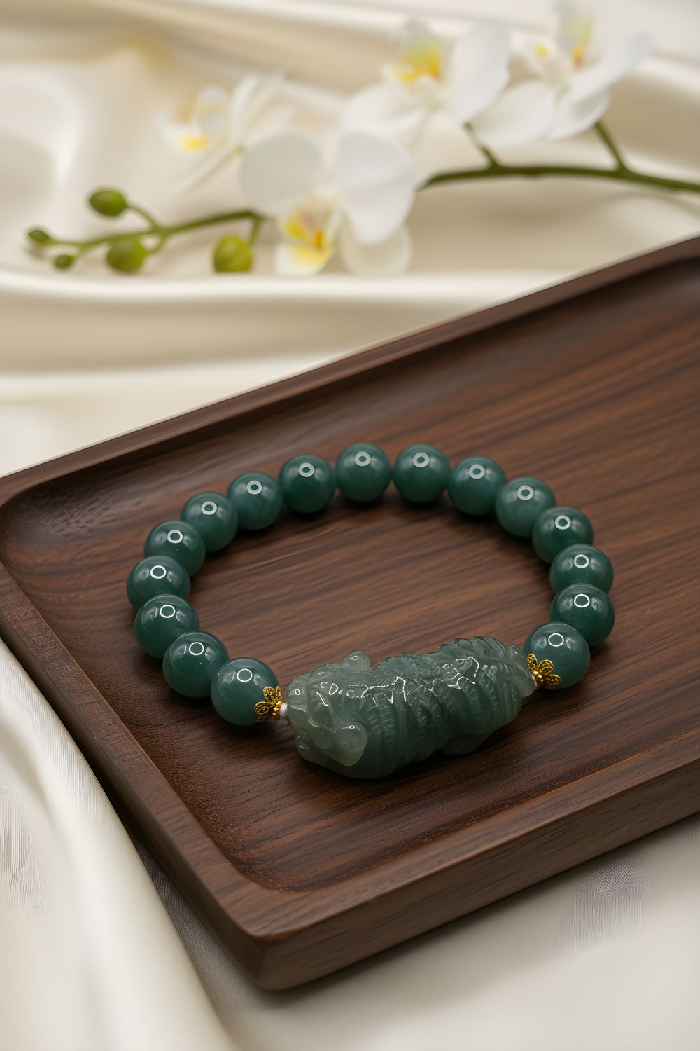 Natural Blue Water Ice Jade with Tiger -18K