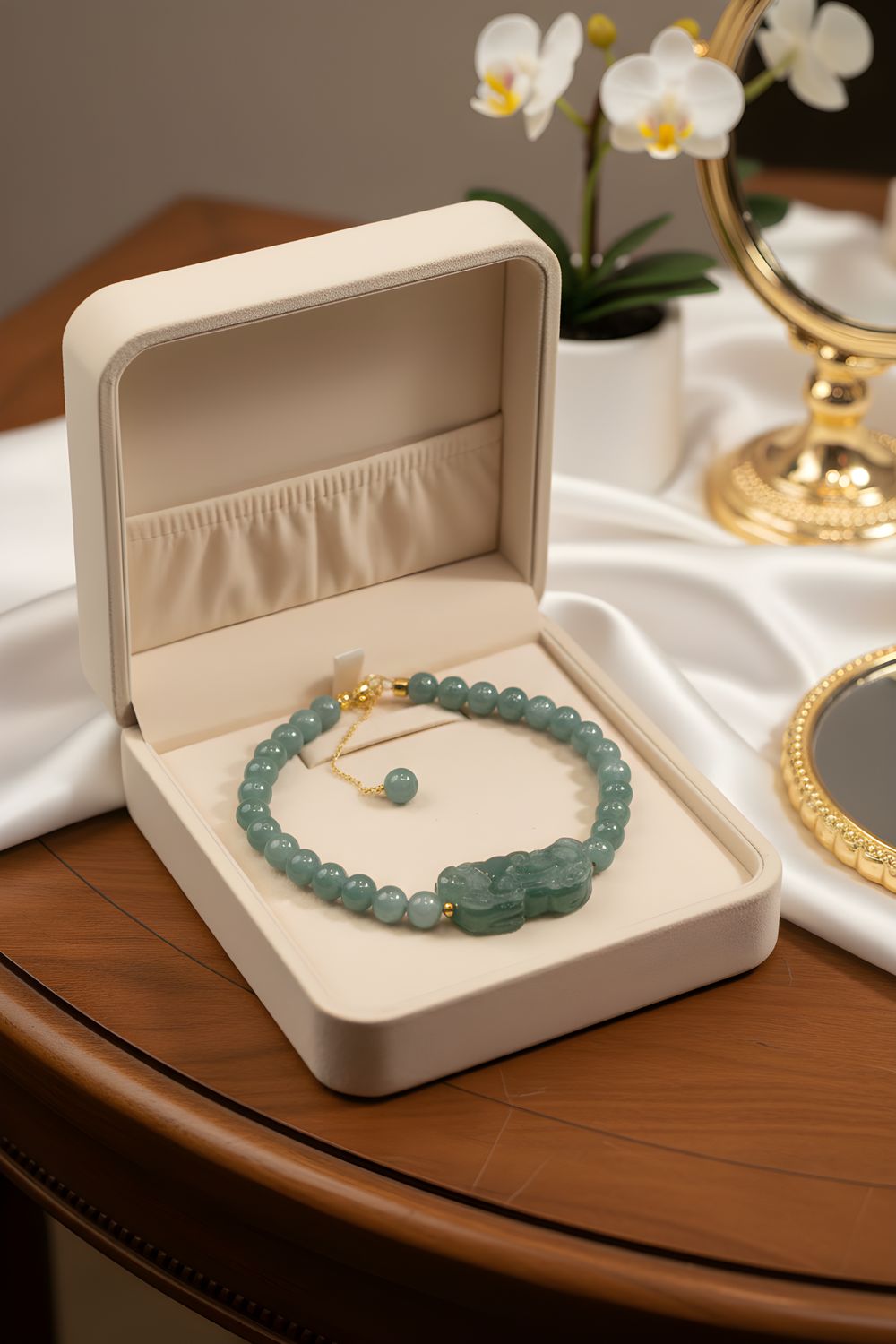 Natural Blue Water Jade with Pixiu 18K