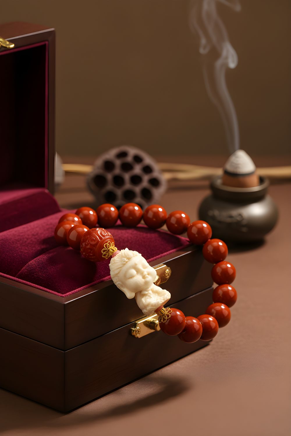 Natural Southern Red Agate x Guanyin Ivory Mammoth - 18K