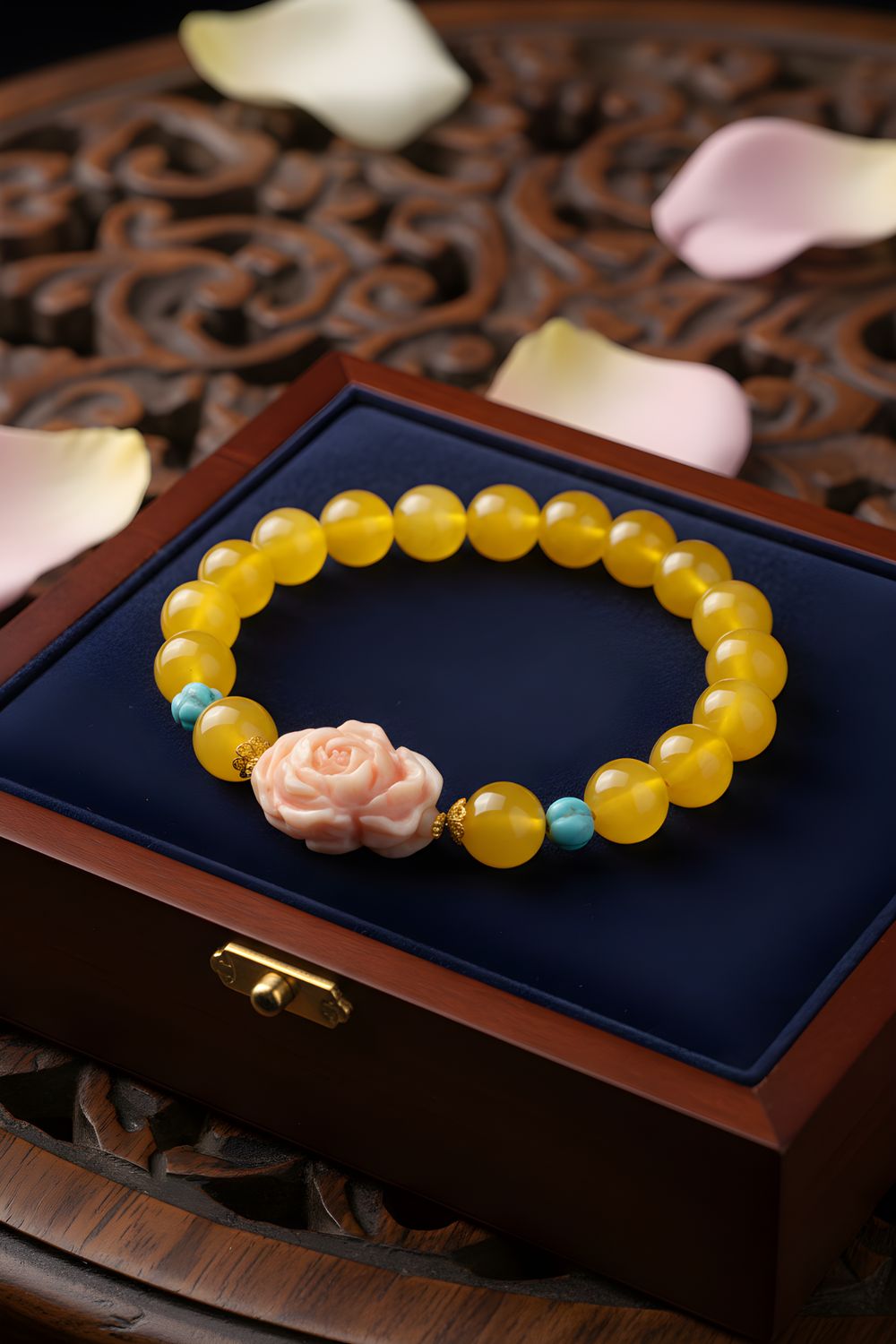 Natural Beeswax Amber x Coral Flower x Turquoise - 18k