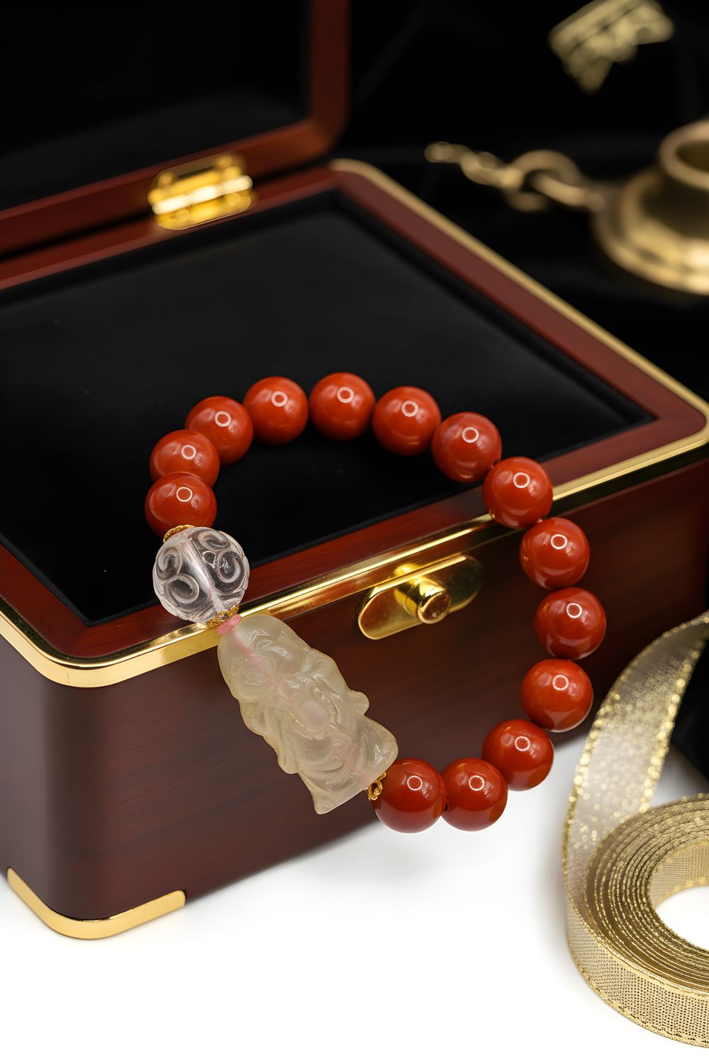 Natural Southern Red Agate x Citrine Buddha x Clear Quartz Lucky Turn 18K