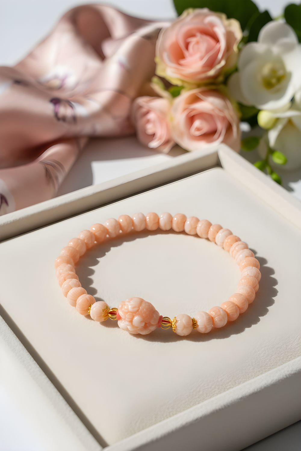 Natural Coral with Dragon Pixiu - 18k
