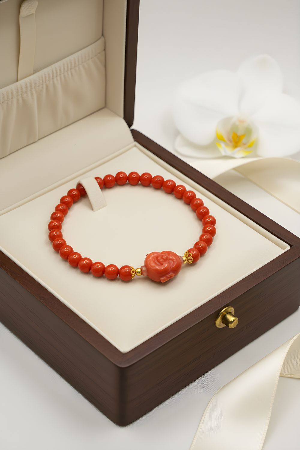 Natural Coral with Buddha - 18k