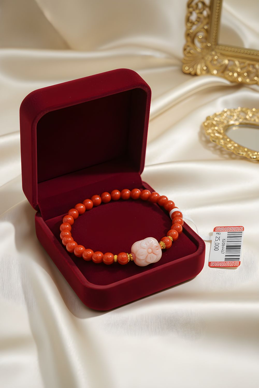 Natural Red Coral with Flower - 18k