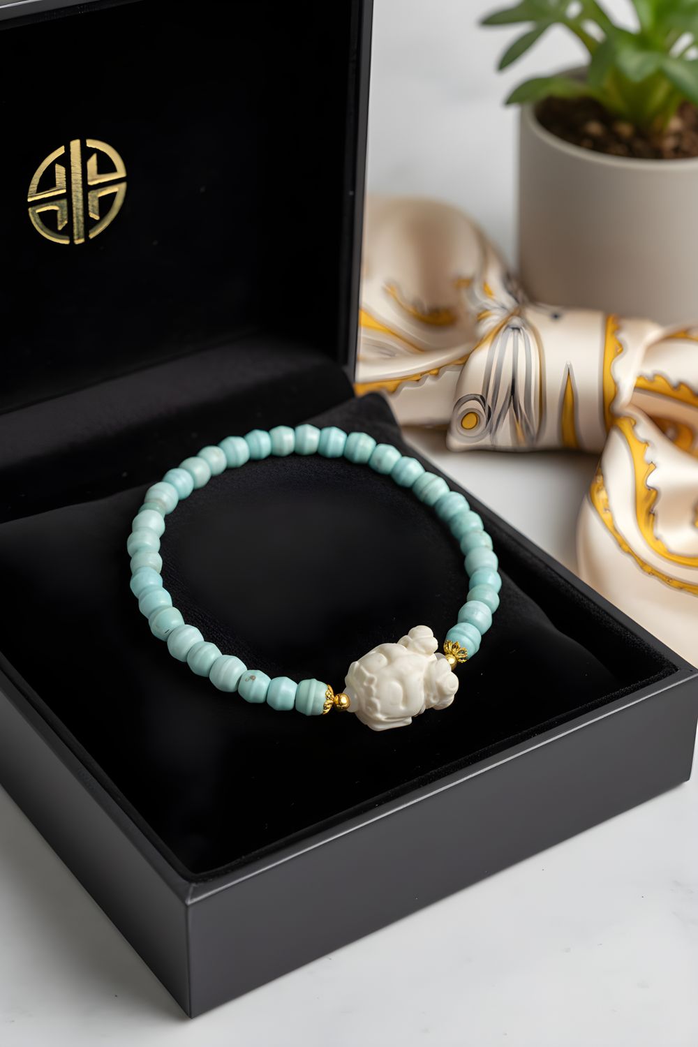 Natural Turquoise with Elephant - 18k