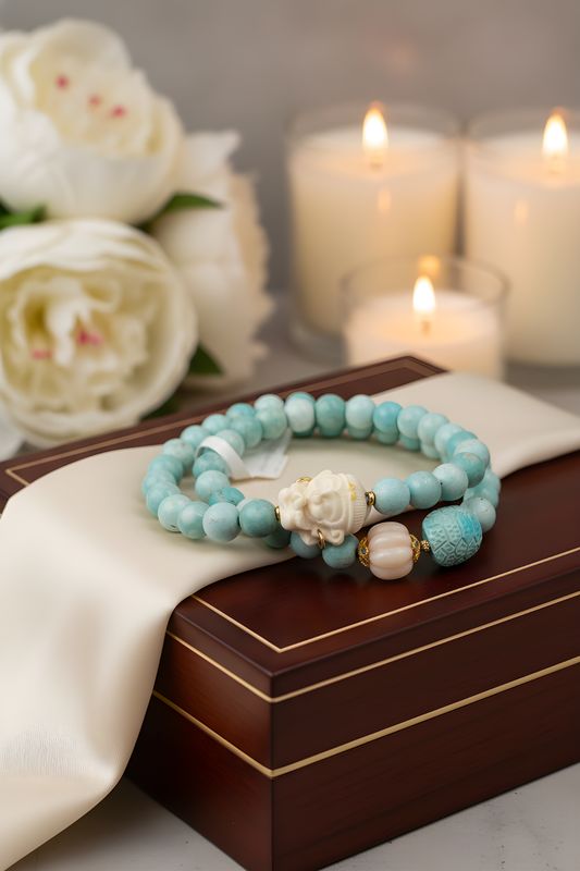 Natural 2 Lap Turquoise, Coral &amp; Ivory -18K