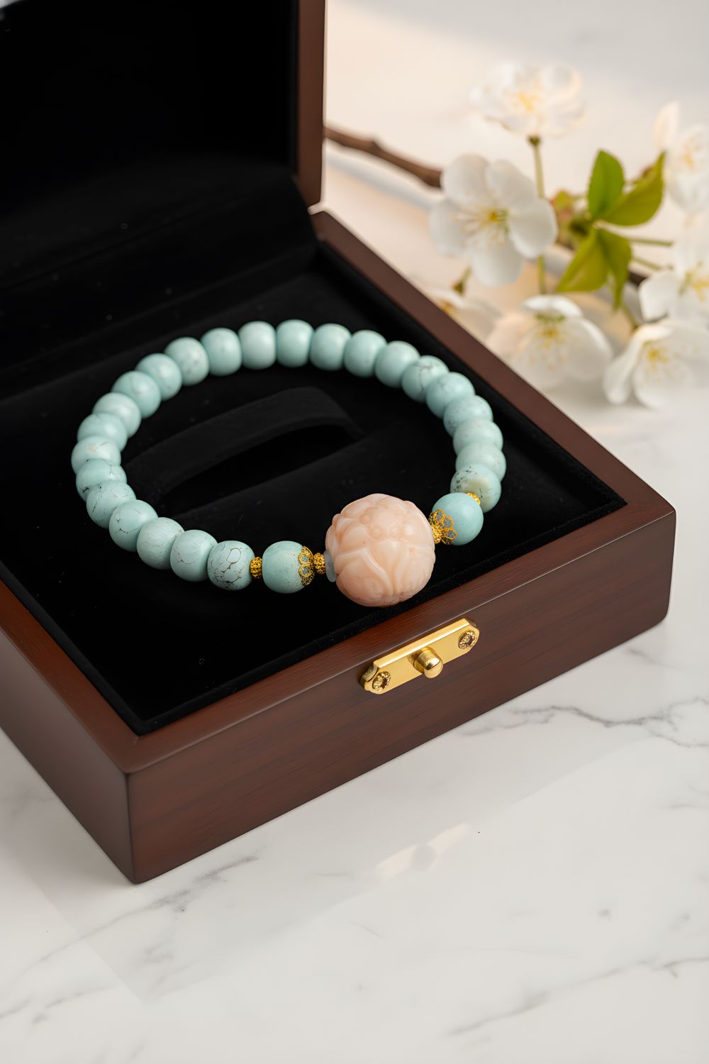 Natural Turquoise x Coral Flower - 18k