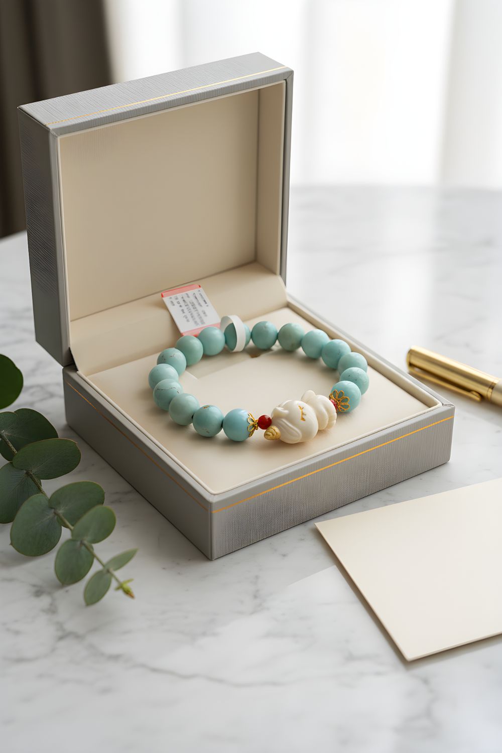 Natural Turquoise x Mammoth Ivory Pegasus x Red Coral - 18k