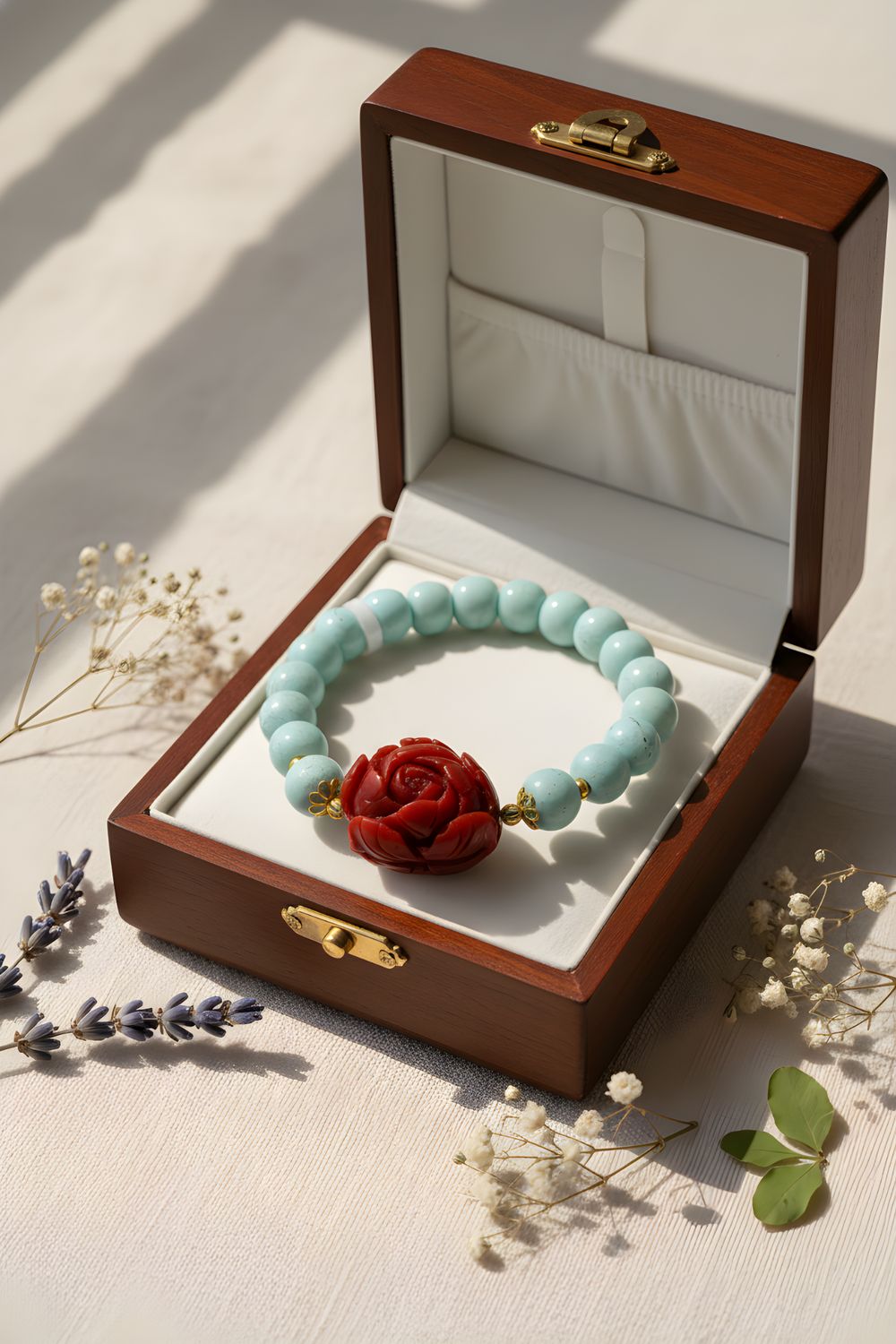 Natural Turquoise x Flower Red Coral - 18k