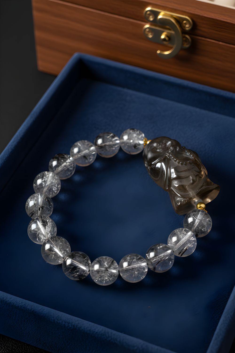 Natural Herkimer x Smoky Quartz Buddha 18K