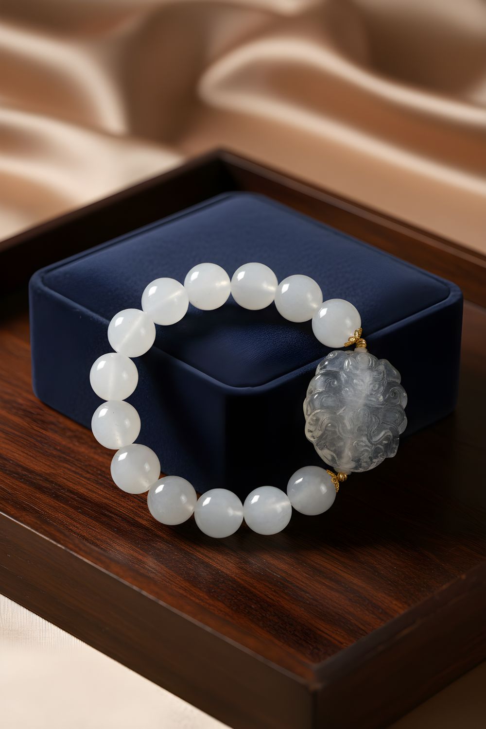 Natural Moonstone x Clear Quartz 9 Tail Fox 18K