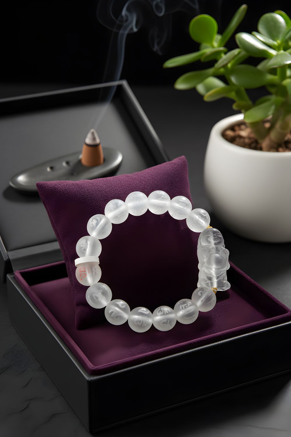 Natural Clear Quartz Mantra with Buddha - 18K