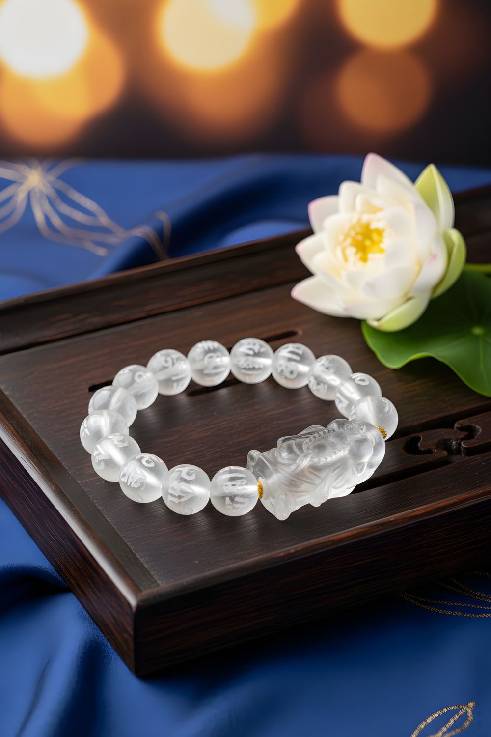Natural Clear Quartz Mantra with Buddha - 18K