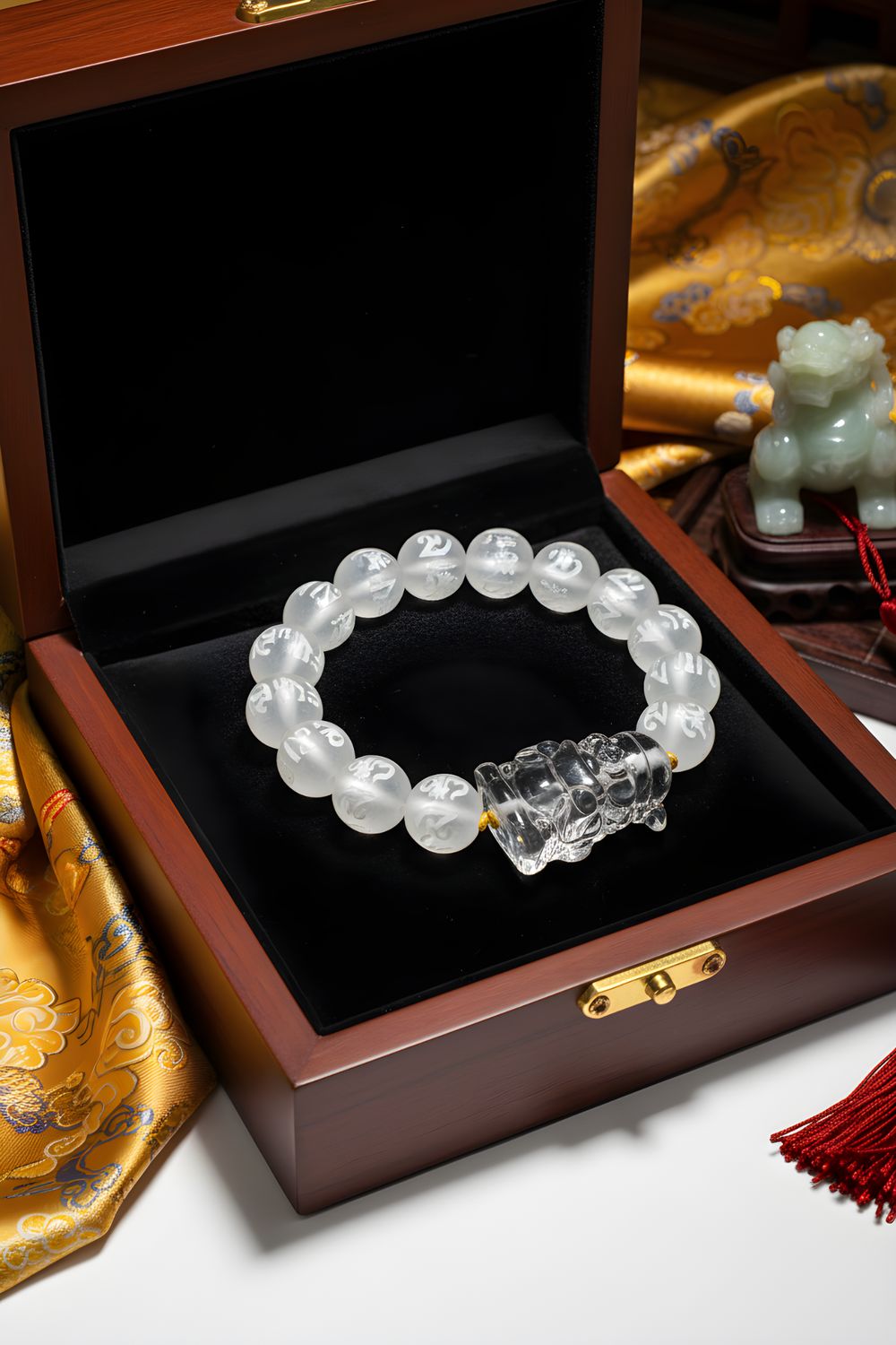 Natural Clear Quartz Mantra with God of Wealth - 18K