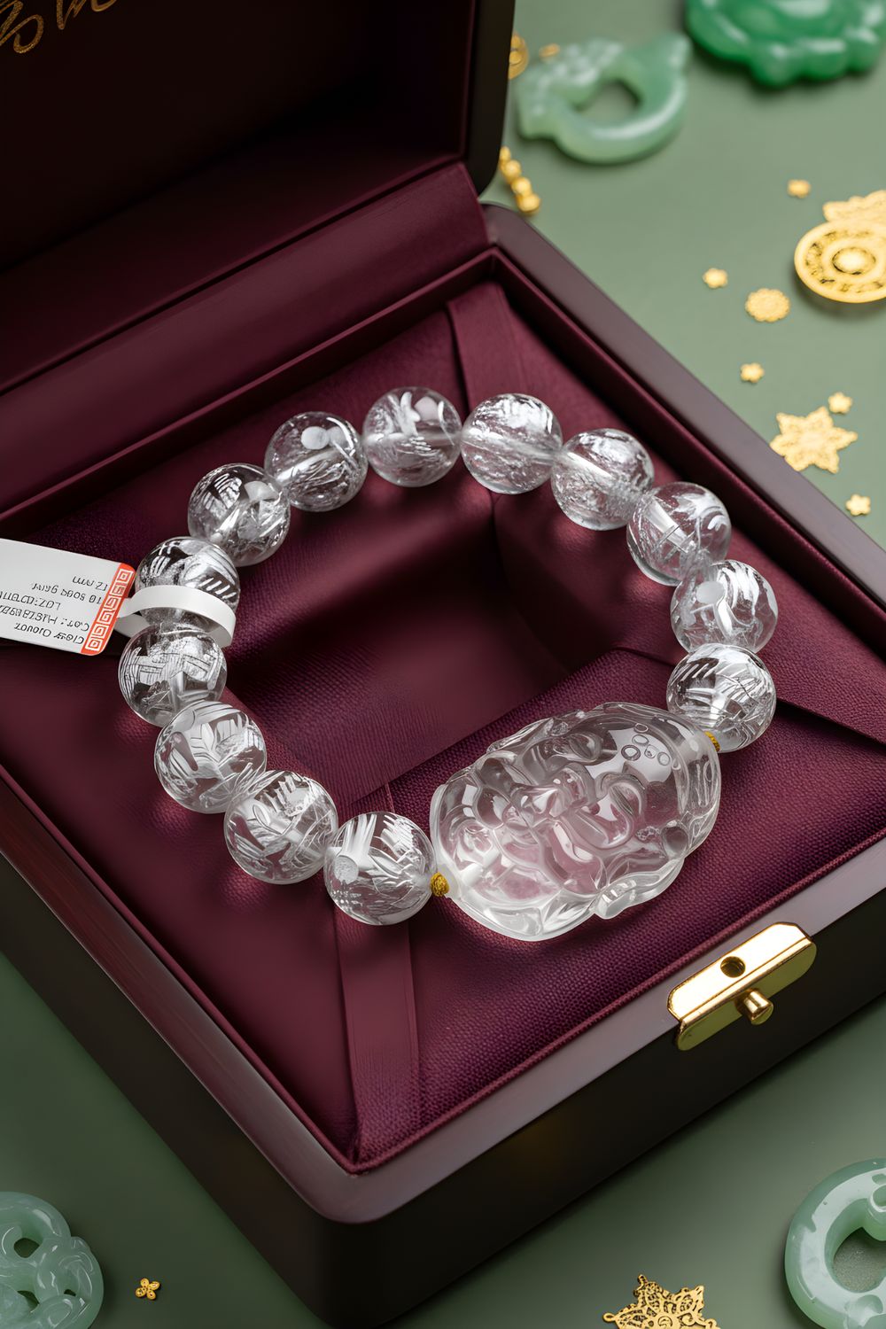 Natural Clear Quartz with Ganesha - 18K