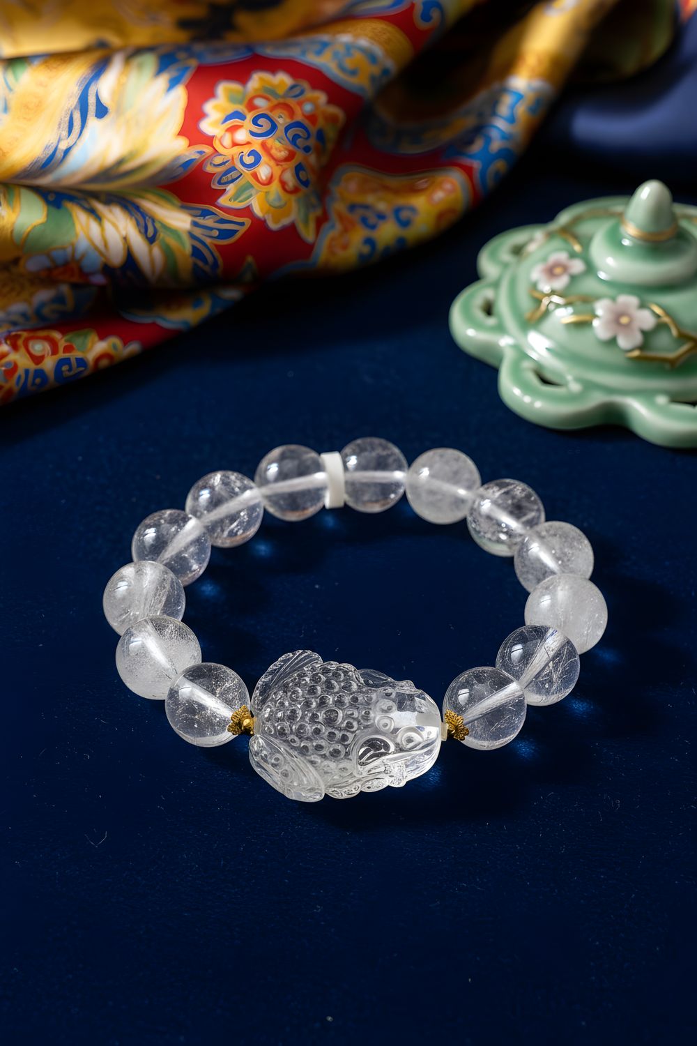 Natural Blue Needle x Clear Quartz Toad 18K