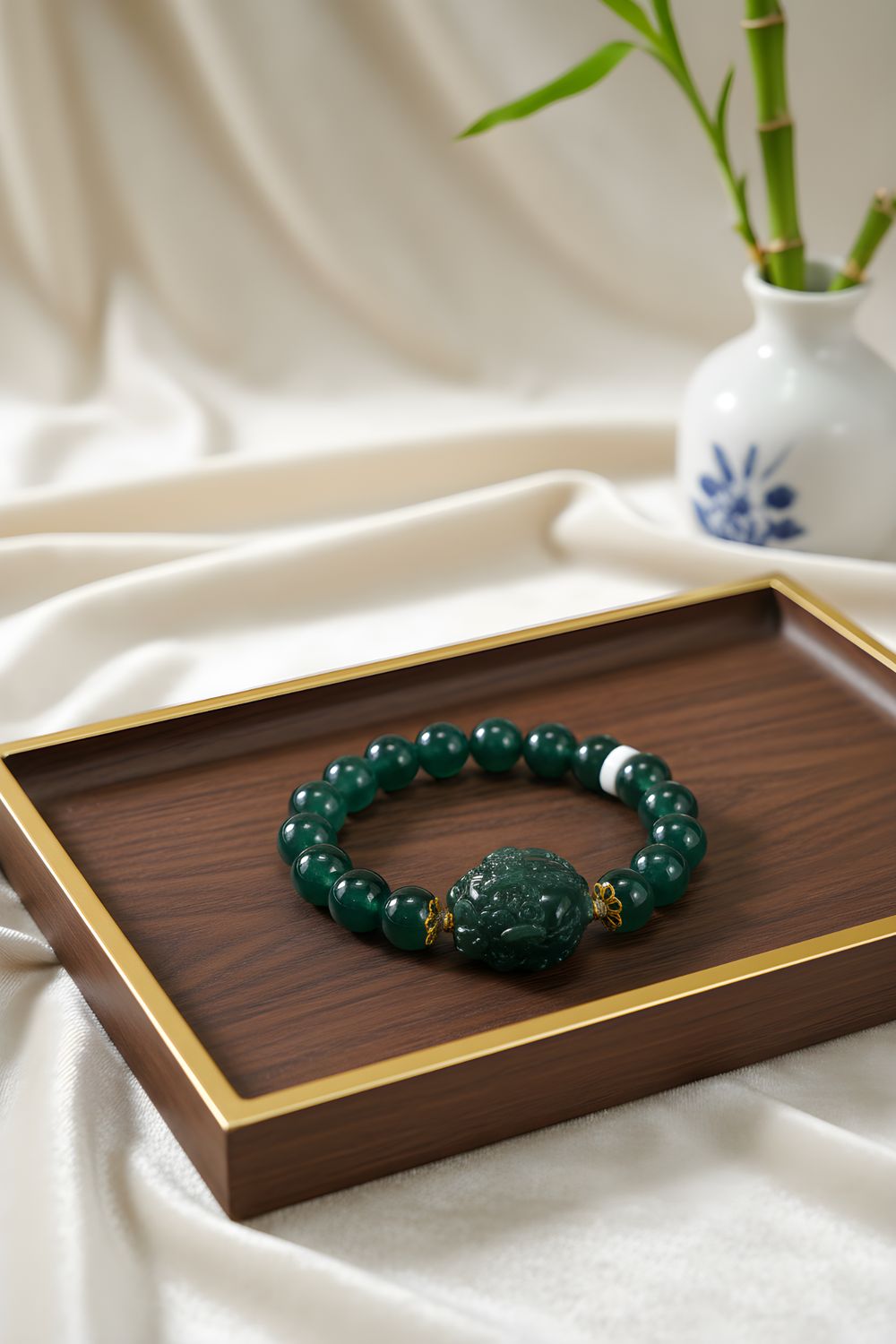 Natural Blue Water Jade with Dragon Pixiu 18K