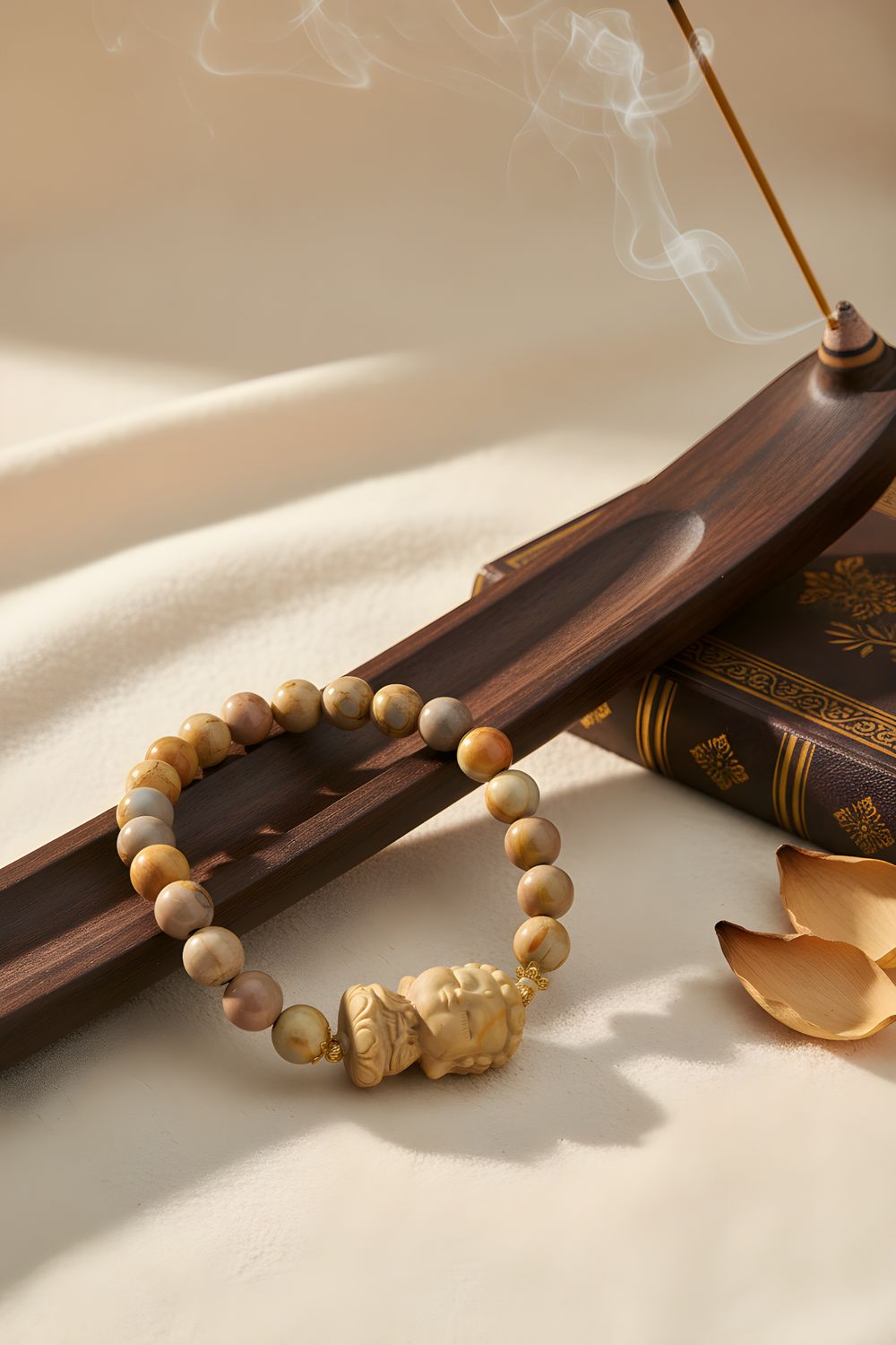 Natural Caramel Alashan Agate with Guanyin - 18k