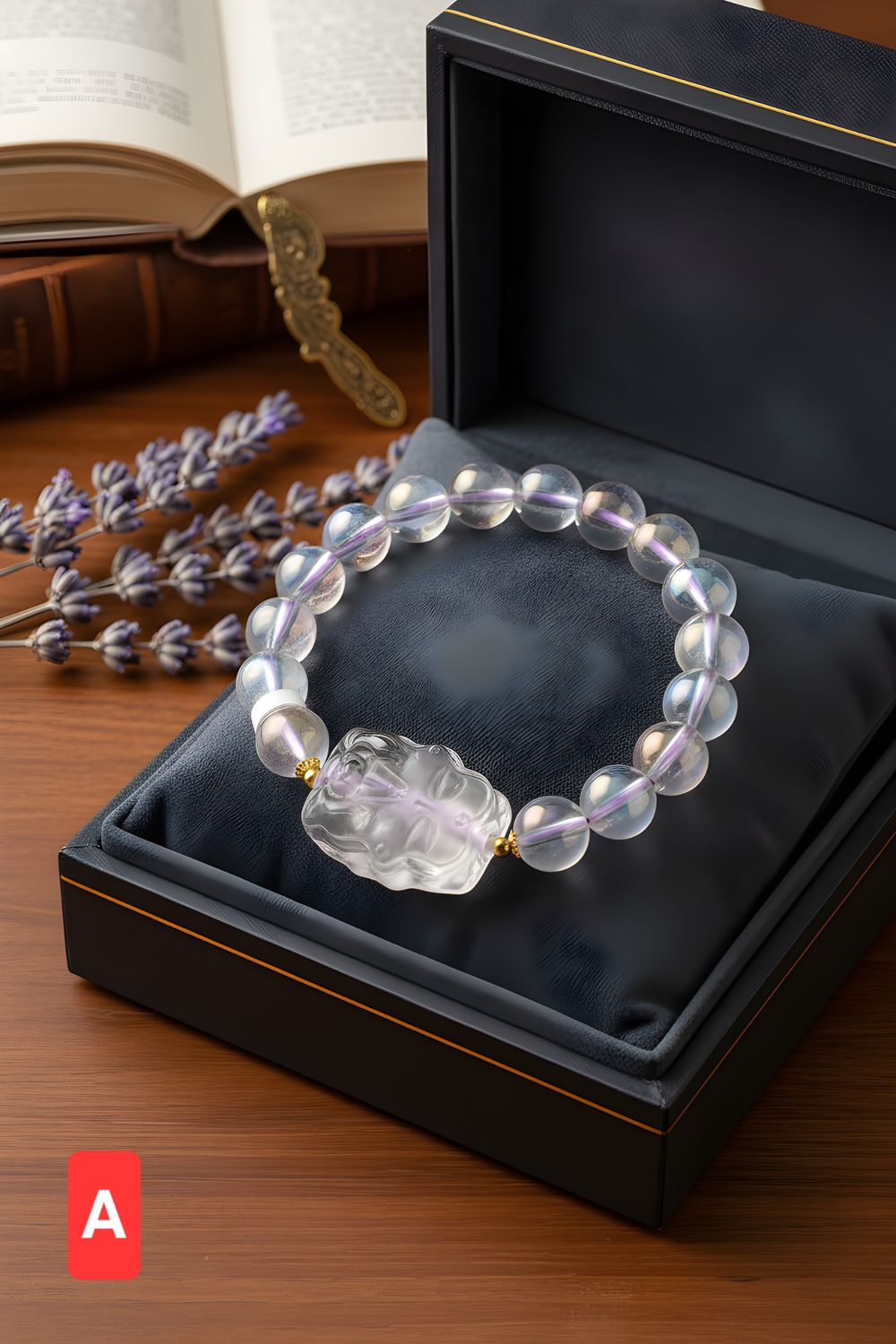 Natural Aura Quartz with Guanyin/9 Tail Princess - 18K