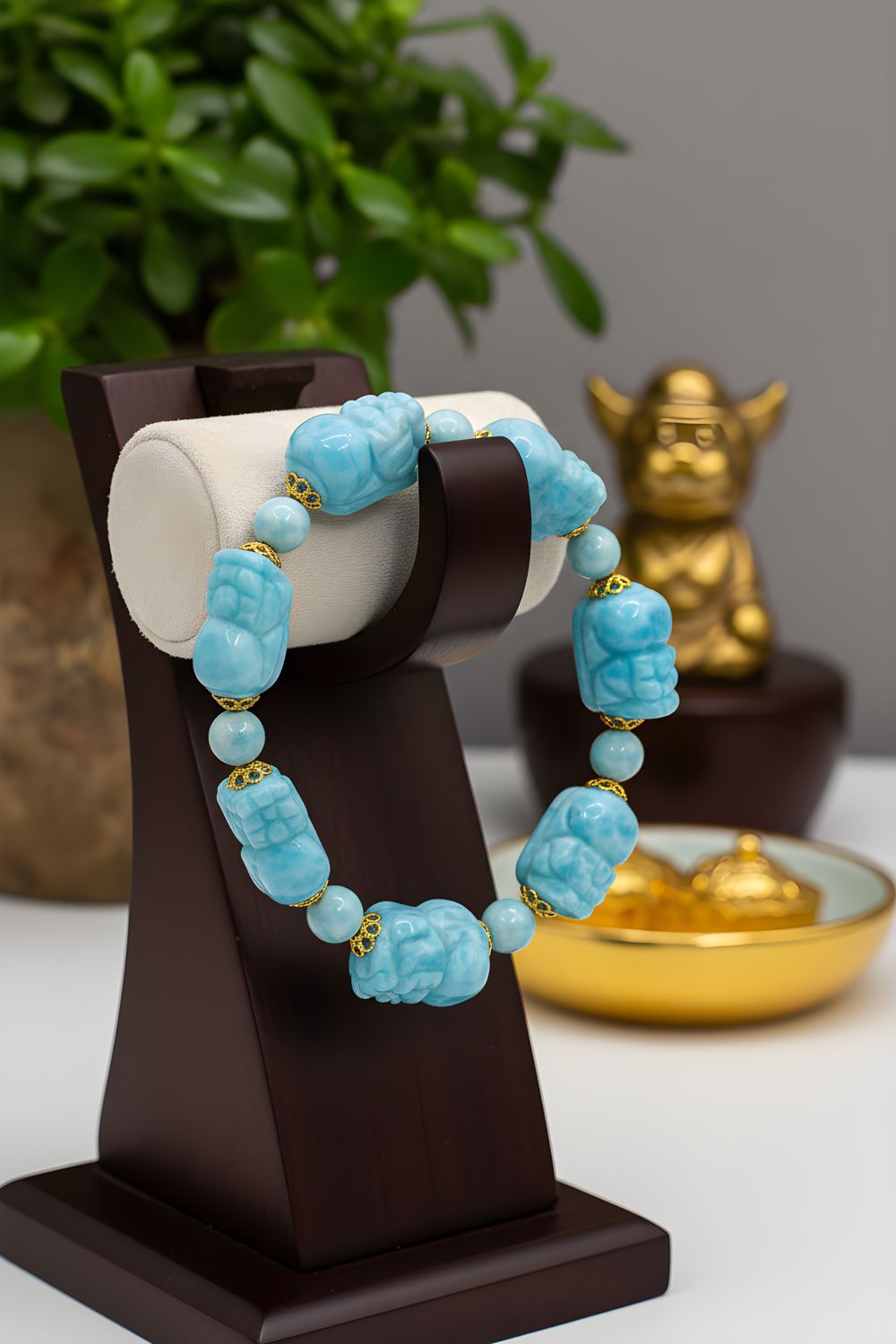 Natural Larimar Pixiu - 18K