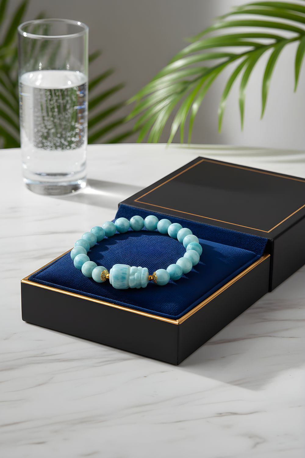 Natural Larimar with Pixiu - 18K