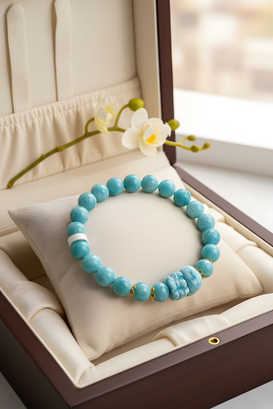 Natural Larimar with Pixiu - 18K