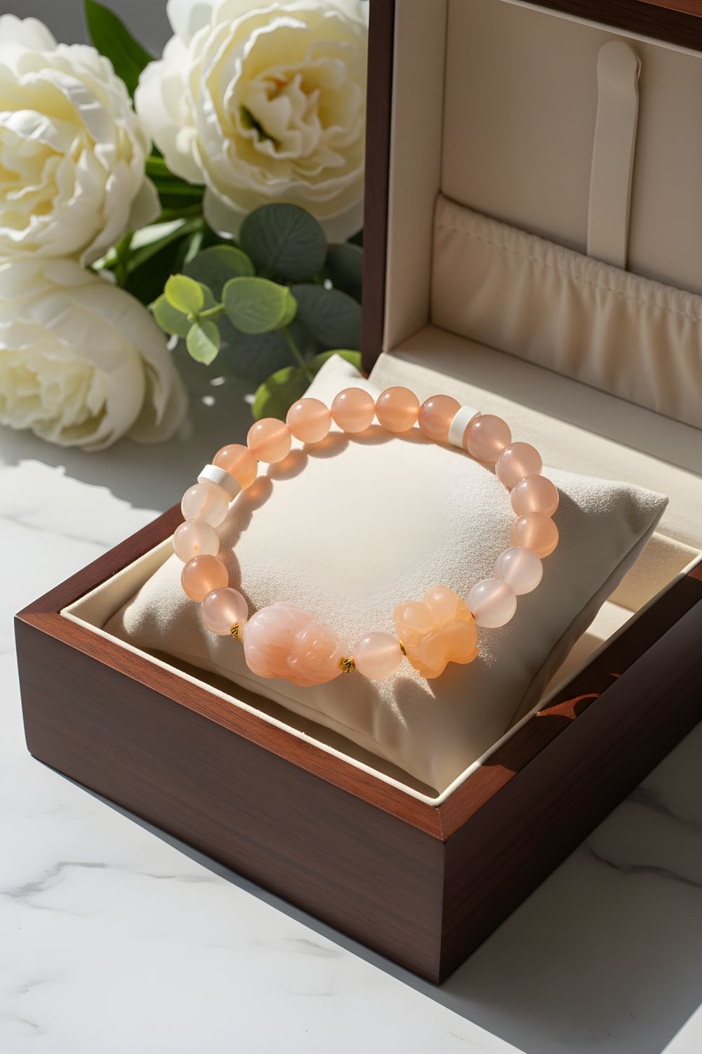 Natural Yan Yuan Agate with Pixiu &amp; Double Lotus - 18K