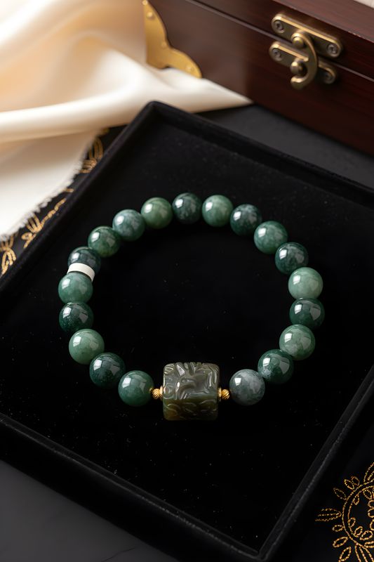 Natural Moss Agate with Phoenix - 18K