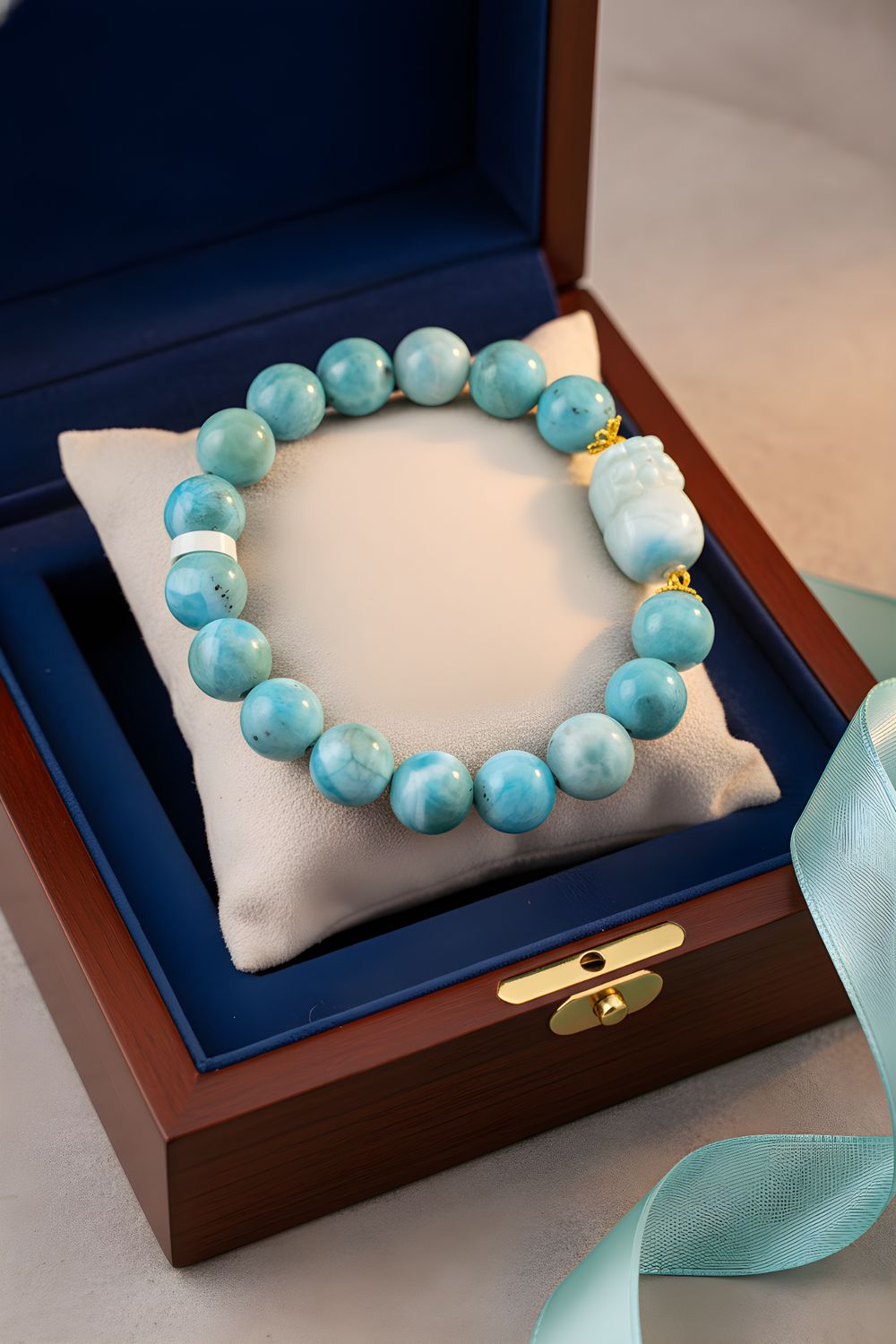 Natural Larimar with Pixiu - 18K