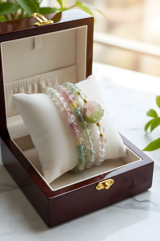 Natural 3 Lap Ice Cream Tourmaline with Flower - 18K