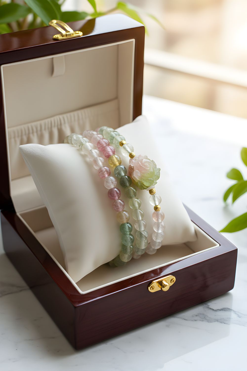 Natural 3 Lap Ice Cream Tourmaline with Flower - 18K