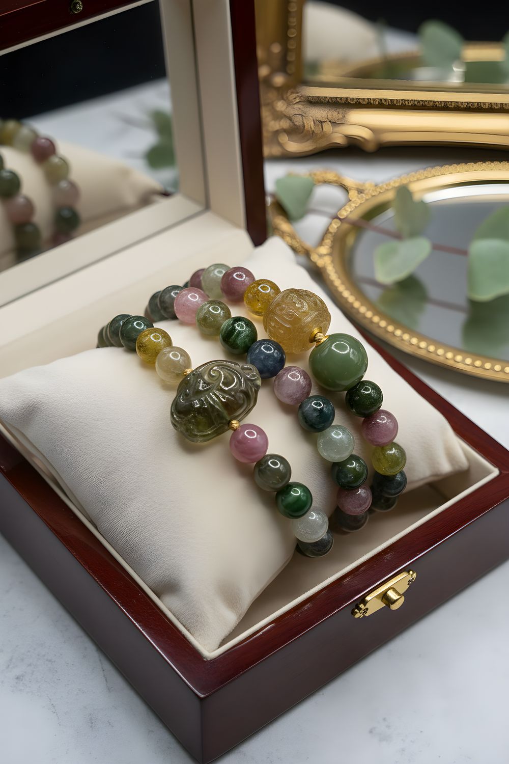 Natural 3 Lap Tourmaline with Ruyi &amp; Lucky Turn - 18K