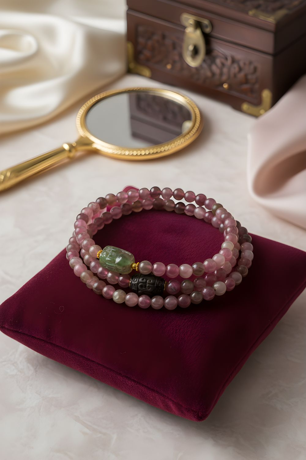 Natural 3 Lap Watermelon Tourmaline with Pixiu &amp; Lucky Turn - 18K