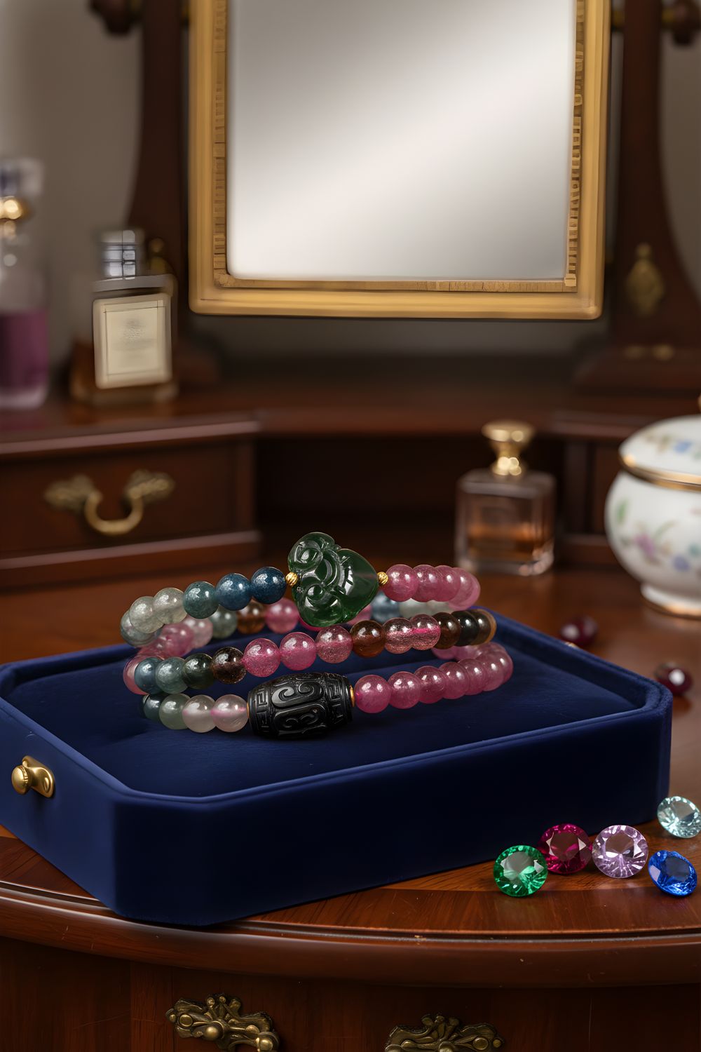 Natural 3 Lap Candy Tourmaline with Ruyi &amp; Lucky Turn - 18K