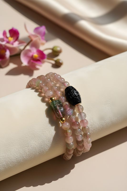 Natural 3 Lap Watermelon Tourmaline with Pixiu &amp; Lucky Turn - 18K