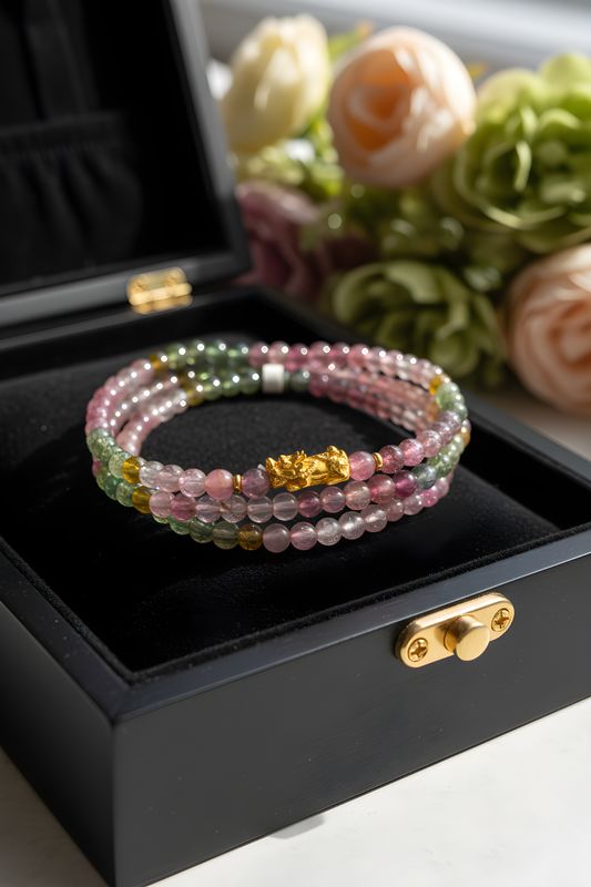 Natural 3 Lap Ice Cream Tourmaline with Pixiu - 18K